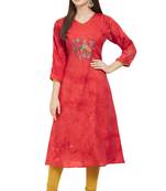 Red embroidered rayon ethnic-kurtis