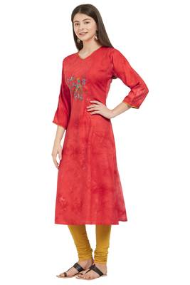 Red embroidered rayon ethnic-kurtis 3