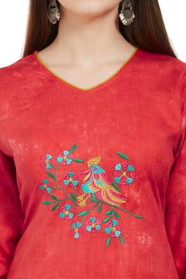 Red embroidered rayon ethnic-kurtis 4