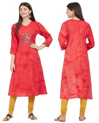 Red embroidered rayon ethnic-kurtis 5