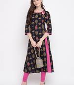 Navy-blue printed rayon ethnic-kurtis