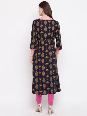 Navy-blue printed rayon ethnic-kurtis 2