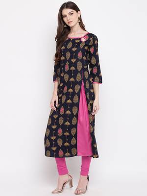 Navy-blue printed rayon ethnic-kurtis 3