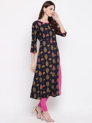 Navy-blue printed rayon ethnic-kurtis 4