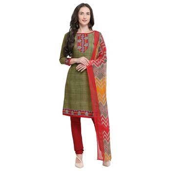 Olive Abstract Print Crepe Salwar 1
