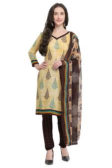 Beige Abstract Print Crepe Salwar