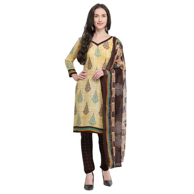 Beige Abstract Print Crepe Salwar