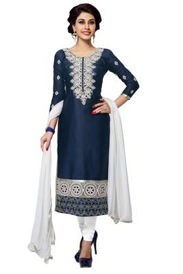 Blue embroidered Mirror Work cotton salwar Suit with Dupatta 1
