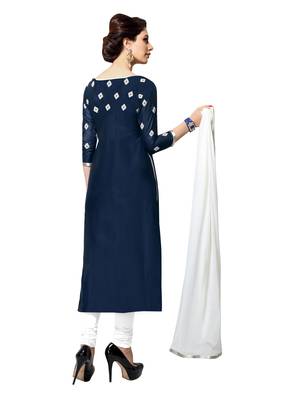 Blue embroidered Mirror Work cotton salwar Suit with Dupatta 2