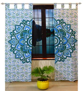 Mandala Door Tab top Curtains Indian Drape Balcony Room Decor Curtain Boho Set Ethnic Window Treatments & Panels Set 2