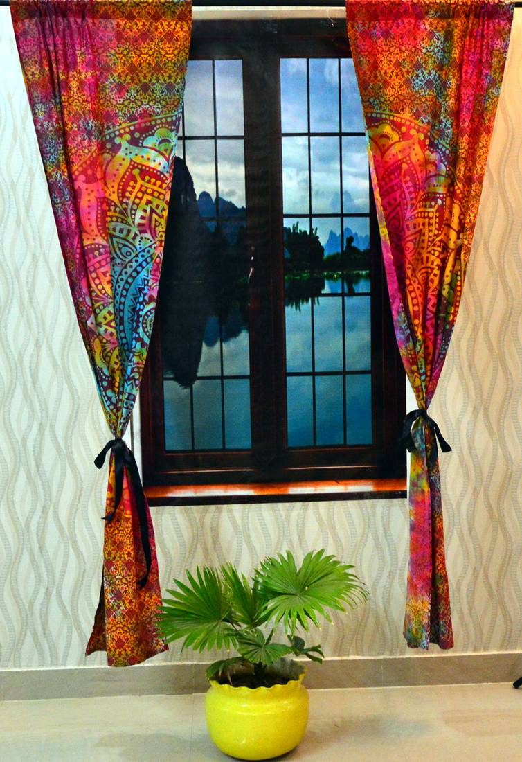 Indian Tab top Curtain Mandala Curtains, 2 Panel Set Mandala Curtain