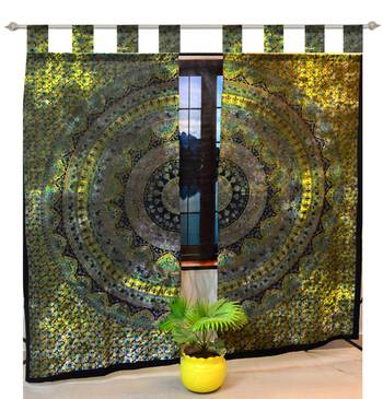 Mandala Window Tab top Curtains Indian Drape Balcony Room Decor Curtain Boho Set Ethnic Window Treatments & Panels Set 2
