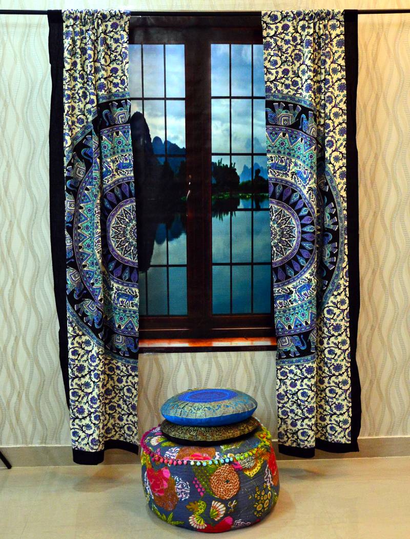 Indian Tab top Curtain Mandala Curtains, 2 Panel Set Mandala Curtain