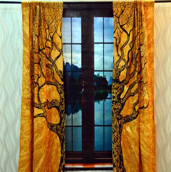 Mandala Door Tab top Curtains Indian Drape Balcony Room Decor Curtain Boho Set Ethnic Window Treatments & Panels Set 1