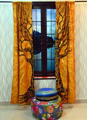 Mandala Door Tab top Curtains Indian Drape Balcony Room Decor Curtain Boho Set Ethnic Window Treatments & Panels Set 2