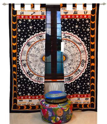Indian Tab top Curtain Mandala Curtains, 2 Panel Set Mandala Curtain Tab top Curtains, Drapes & Valances, Window Curtain 1