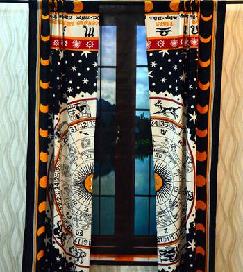 Indian Tab top Curtain Mandala Curtains, 2 Panel Set Mandala Curtain Tab top Curtains, Drapes & Valances, Window Curtain 3