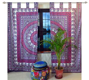 Mandala Door Tab top Curtains Indian Drape Balcony Room Decor Curtain Boho Set Ethnic Window Treatments & Panels Set 2