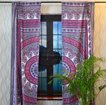 Mandala Door Tab top Curtains Indian Drape Balcony Room Decor Curtain Boho Set Ethnic Window Treatments & Panels Set 3