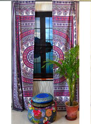 Mandala Door Tab top Curtains Indian Drape Balcony Room Decor Curtain Boho Set Ethnic Window Treatments & Panels Set 4