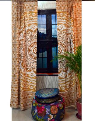 Indian Tab top Curtain Mandala Curtains, 2 Panel Set Mandala Curtain, Tapestry, Drapes & Valances, Window Curtain 4