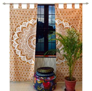 Indian Tab top Curtain Mandala Curtains, 2 Panel Set Mandala Curtain, Tapestry, Drapes & Valances, Window Curtain 2