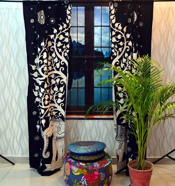 Mandala Door Tab top Curtains Indian Drape Balcony Room Decor Curtain Boho Set Ethnic Window Treatments & Panels Set 1