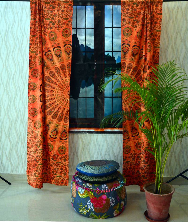 Indian Tab top Curtain Mandala Curtains, 2 Panel Set Mandala Curtain Tab top Curtains, Drapes & Valances, Window Curtain