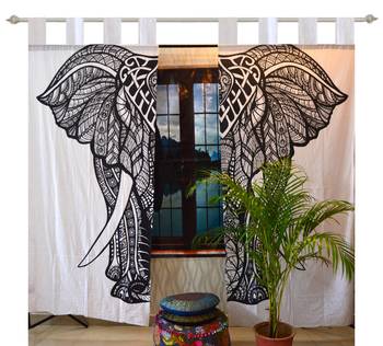 Indian Tab top Curtain Mandala Curtains, 2 Panel Set Mandala Curtain, Tapestry, Drapes & Valances, Window Curtain 1