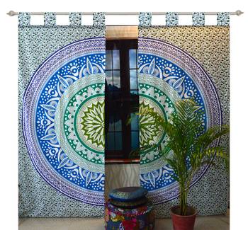 Mandala Window Tab top Curtains Indian Drape Balcony Room Decor Curtain Boho Set Ethnic Window Treatments & Panels Set 2