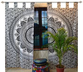 Mandala Window Tab top Curtains Drape Balcony Room Decor Curtain Boho Set Ethnic Windows & Panels Set Tab Top Curtains 2