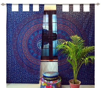 Mandala Window Tab Top Curtains Indian Drape Balcony Room Decor