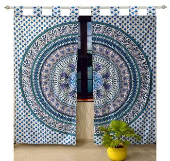Mandala Door Tab top Curtains Indian Drape Balcony Room Decor Curtain Boho Set Ethnic Window Treatments & Panels Set 2