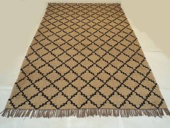 Handmade  Kilim Rug Modern Floor Carpet Jute Wool Black Brown Coloured Oriental Area Rug Size 6x9 Feet 1