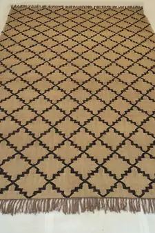 Handmade  Kilim Rug Modern Floor Carpet Jute Wool Black Brown Coloured Oriental Area Rug Size 6x9 Feet