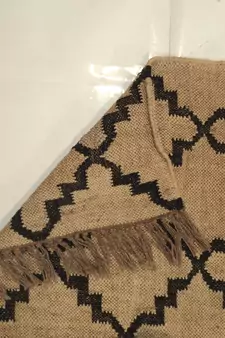 Handmade  Kilim Rug Modern Floor Carpet Jute Wool Black Brown Coloured Oriental Area Rug Size 6x9 Feet