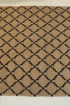 Handmade  Kilim Rug Modern Floor Carpet Jute Wool Black Brown Coloured Oriental Area Rug Size 6x9 Feet