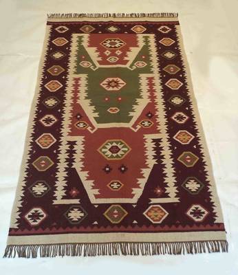 Geometric Old Banjara Designer Wool Cotton Kilim Rug Carpet Size 5x8 Feet Carpet 1