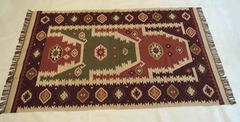 Geometric Old Banjara Designer Wool Cotton Kilim Rug Carpet Size 5x8 Feet Carpet 4