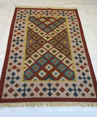 Handmade Traditional Multi Coloured Wool Cotton Kilim Carpet Rug Size 4x6 Feet 1
