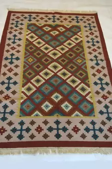 Handmade Traditional Multi Coloured Wool Cotton Kilim Carpet Rug Size 4x6 Feet