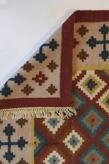 Handmade Traditional Multi Coloured Wool Cotton Kilim Carpet Rug Size 4x6 Feet