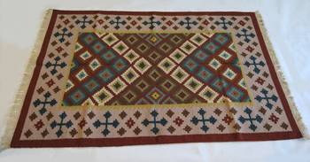 Handmade Traditional Multi Coloured Wool Cotton Kilim Carpet Rug Size 4x6 Feet 4