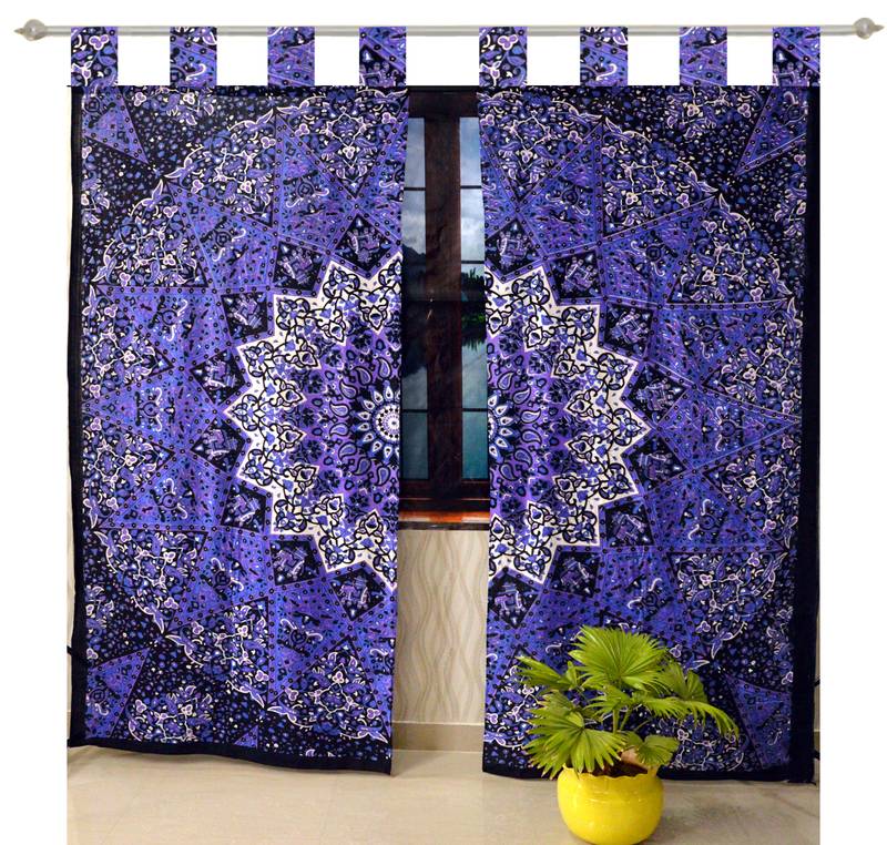 Indian Tab top Curtain Mandala Curtains, 2 Panel Set Mandala Curtain