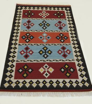 Handmade Traditional Multi Coloured Wool Cotton Kilim Area Rug Carpet 1