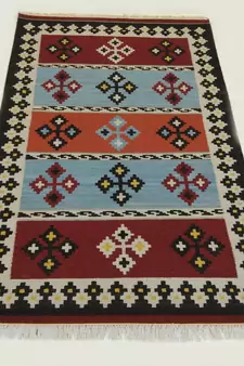 Handmade Traditional Multi Coloured Wool Cotton Kilim Area Rug Carpet