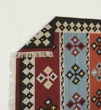 Handmade Traditional Multi Coloured Wool Cotton Kilim Area Rug Carpet 4