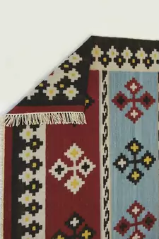 Handmade Traditional Multi Coloured Wool Cotton Kilim Area Rug Carpet