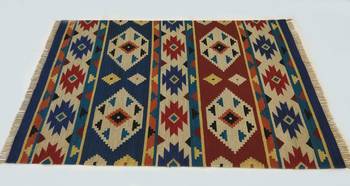 Banjara Etching Designer Wool Cotton Kilim Rug  Door Mat, Kitchen Mat, Living Room Mat, Bedroom Mat, 3
