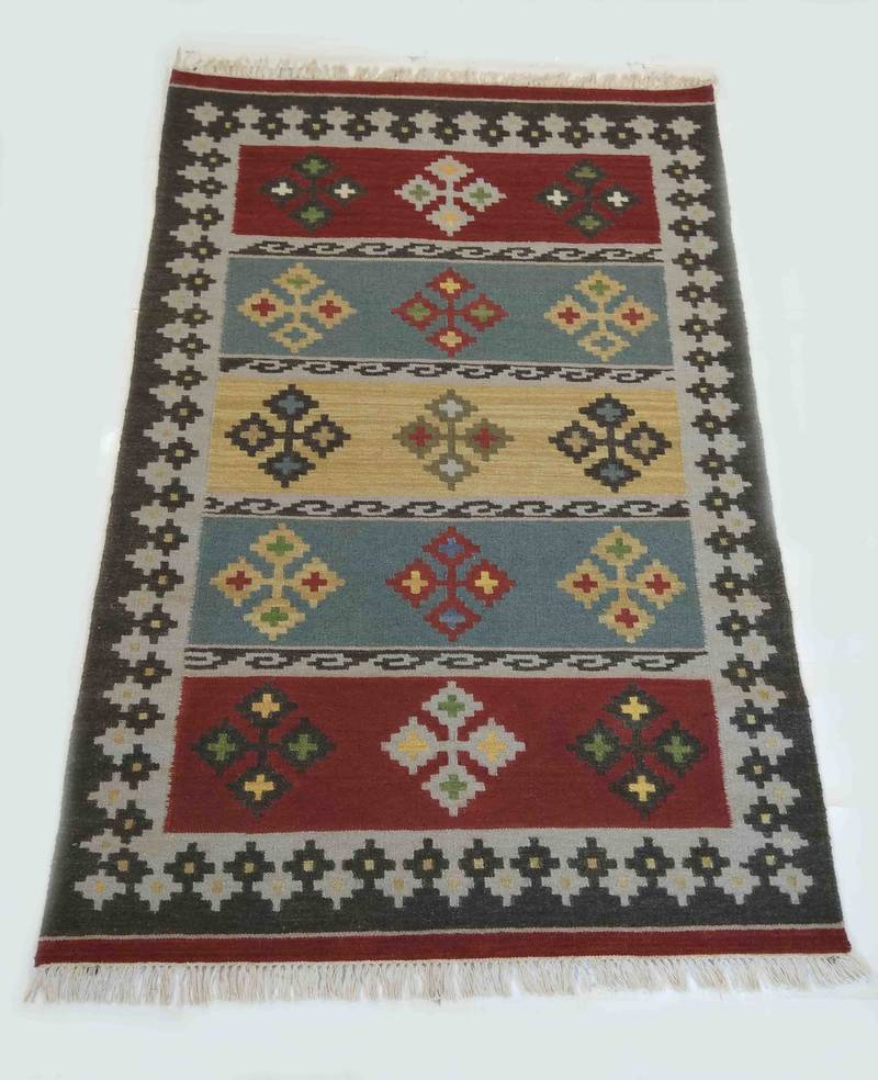 Beautiful Hand Woven  Ethnic  Wool Cotton Kilim Area Rug Carpet